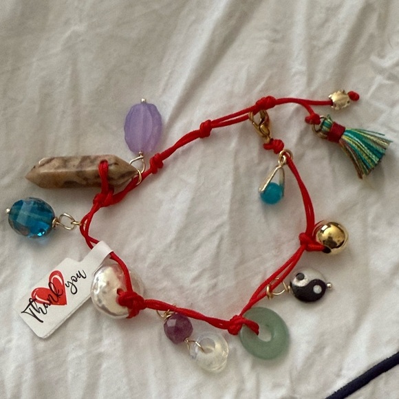 Colorful Charm Bracelet with Red Cord